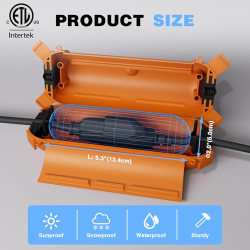 3 Pack] Flemoon Outdoor Extension Cord Safety Cover with Waterproof Seal (Orange / Small Box: 5.3" L x 2" W x 2" H)