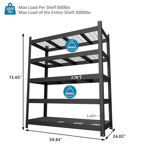60”W × 24”D × 72”H Heavy Duty Metal Storage Shelves (59.84" W × 24.02" D × 71.65" H)
