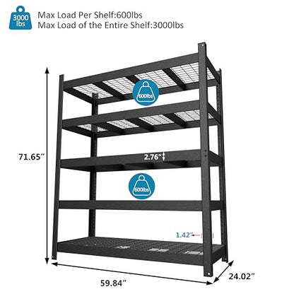 60”W × 24”D × 72”H Heavy Duty Metal Storage Shelves (59.84" W × 24.02" D × 71.65" H)