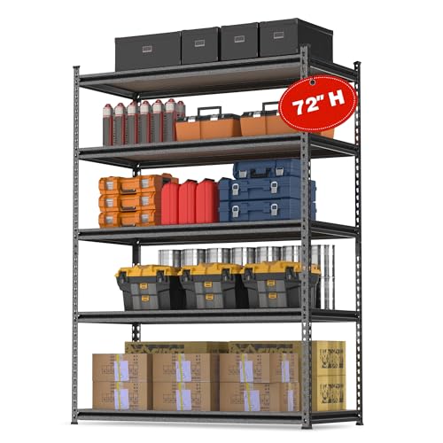 5 Tier Adjustable Metal Shelving (Black / 36"W x 18"D x 72"H)