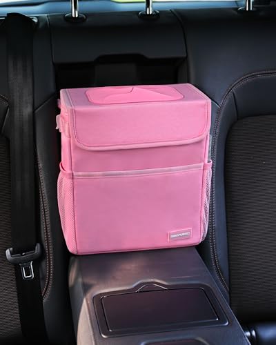 Cute Car Trash Can with Lid (Pink Leopard / 2 Gallons)
