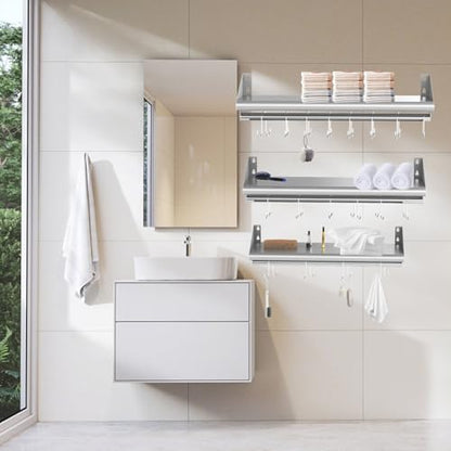 12" x 24" Stainless Steel Wall Mounted Shelf with 4 Hooks (12" x 24" / 1 Piece)