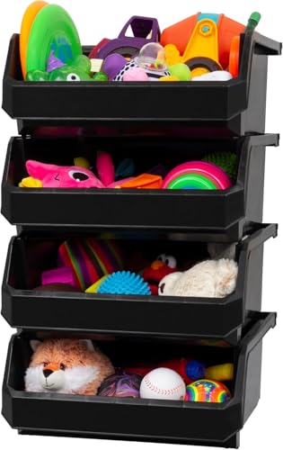 Extra Large Stackable Plastic Storage Bins (Black / Extra Large, 4-Pack)