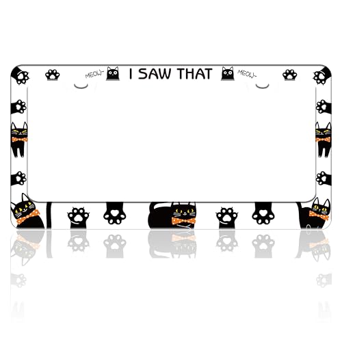 I Saw that Cat Paw Pet License Plate Frame Stainless Steel 6.3 X 12.2 Inch (Cat)