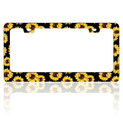 Sunflowers Flowers License Plate Frame Stainless Steel 6.3 X 12.2 Inch (Sunflowers)