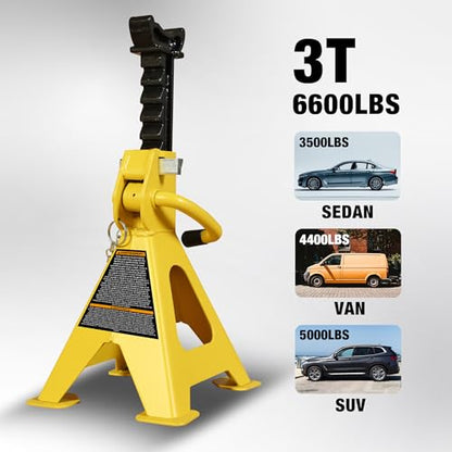 Car Jack Stands 3 Ton with Double Locking and Large Foot Base for Lifting SUVS (yellow / 3 ton double locking and upgraded base)