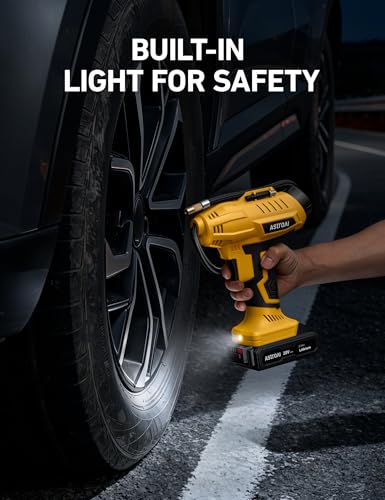 Cordless Tire Inflator Portable Air Compressor 160PSI 12VDC Battery (Yellow)