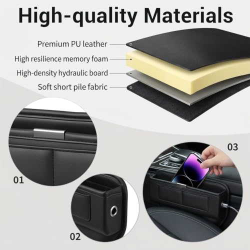 2Pack Universal Fit Premium Leather Car Seat Gap Filler Organizer