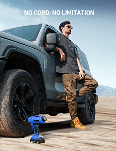 Cordless Tire Inflator Portable Air Compressor 160PSI 12VDC Battery (Blue)