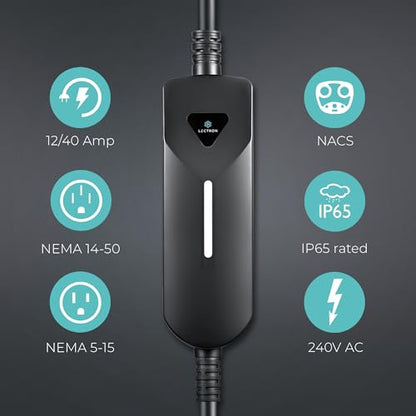 Level 1/2 (12A & 40A) Tesla NACS EV Charger - Dual-Level Electric Vehicle Charging Station with NEMA 14-50/5-15 Plug - Portable Electric Car Charger for All NACS Electric Vehicles (Level 1/2 (12A & 40A))