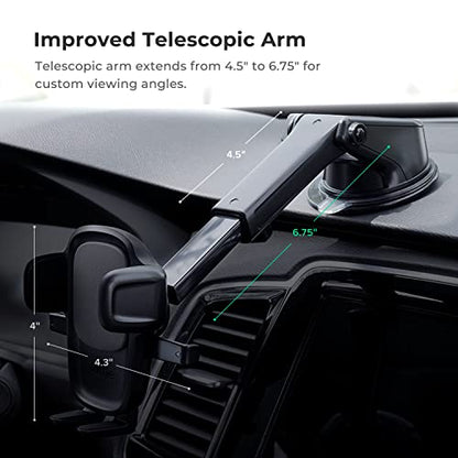 Easy One Touch Signature Dashboard & Windshield Universal Car Mount Phone Holder Desk Stand with Suction Cup Base and Telescopic Arm for iPhone (Signature)