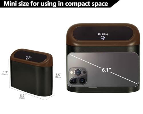 2 Pack Mini Car Trash Can with Lid (Black/Brown)