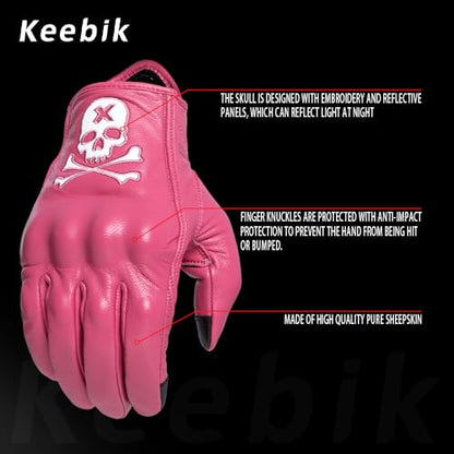 Goatskin Leather Motorcycle Motorbike Powersports Racing Gloves Reflective Skull Touchscreen for Men and Women Model (HEE5 / X-Large)