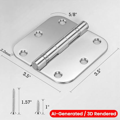 Rounded Door Hinges Polished Chrome 3.5 Inch 5 (Polished Chrome-Rounded / 6 Pack-Ball Bearing-lasting no squeak)