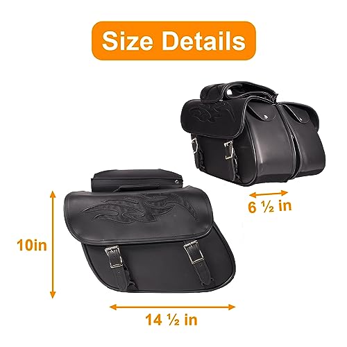 Motorcycle Saddle Bags Leather Motorcycle Luggage Bag with Gun Holsters For Softails Sportsters and Choppers Waterproof Luggage Bags (14" x 12" x 10" / Black PVC)