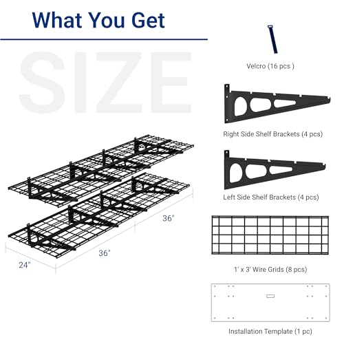 2 Pack 2x6ft Garage Shelving with Hooks (2 pack-2x6 ft_4 hooks / Black)