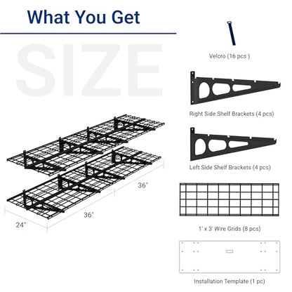 2 Pack 2x6ft Garage Shelving with Hooks (2 pack-2x6 ft_4 hooks / Black)