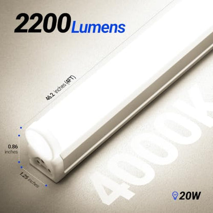 6 Pack LED T5 Single Fixture (4000k Cool White / 4 Feet-6 Power Cords)