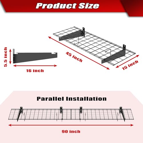 2 Pack Wall Mount Shelves (Black-15x45)