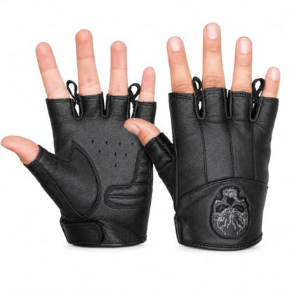 Daniel Smart Men's Motorcycle Leather Gloves with Reflective Skull Short Glove & Touch Screen Fingertips (FINGERLESS GLOVE / X-Small)