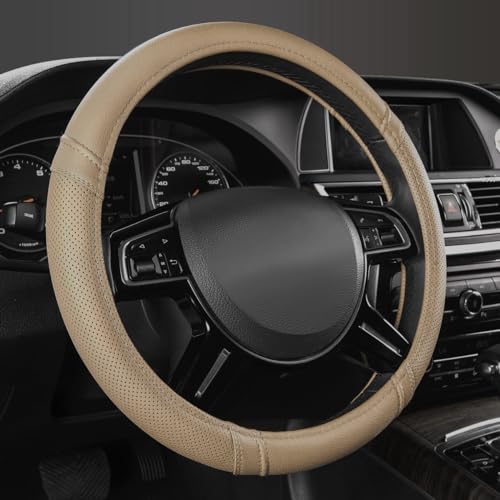 Classical Leather Automotive Universal Steering Wheel Covers (Pure Beige)