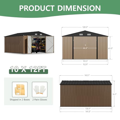 10x12 FT Outdoor Storage Shed (Brown / 10x12 FT)