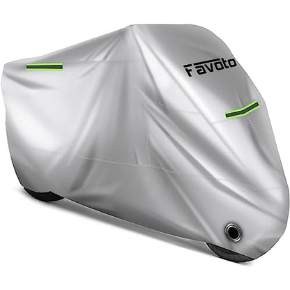 Motorcycle Cover Waterproof Outdoor Motorcycle Cover Heavy Duty (Silver / 104")