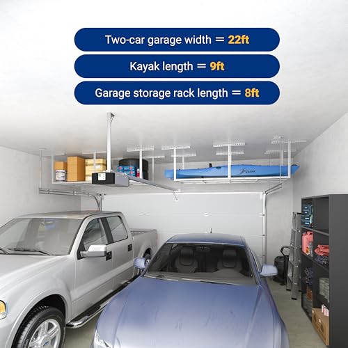 3x8 Overhead Garage Ceiling Storage Rack Organization (White / 3x8 ft)