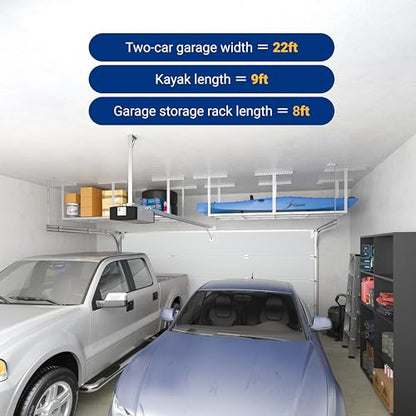 3x8 Overhead Garage Ceiling Storage Rack Organization (White / 3x8 ft)