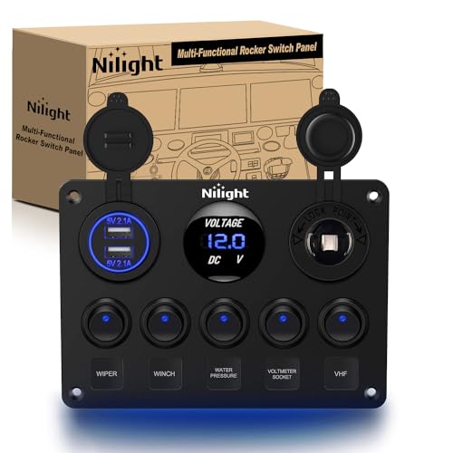 5 Gang Multi Function Rocker Switch Panel On Off Toggle Blue (Blue)