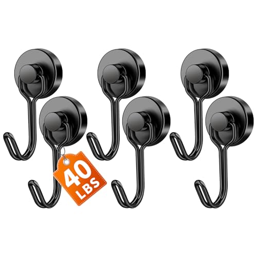 6 Pack Magnetic Hooks (Black / 0.79in)