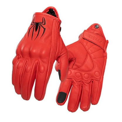 Goatskin Leather Motorcycle Motorbike Powersports Racing Gloves Reflective Skull Touchscreen for Men and Women Model (HEE13 / XX-Large)