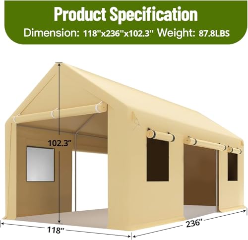 10x20 Ft. Metal Carport Garage with PE Fabric and Galvanized Steel Frame Outdoor Shelter for Cars (Yellow / 10*20FT)