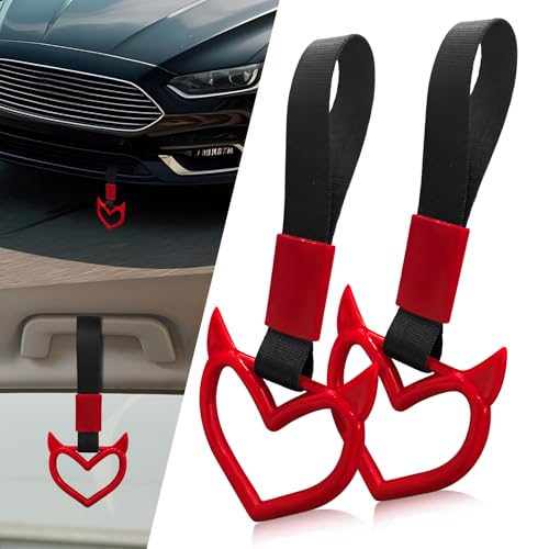 2 Pcs Devil Heart Shaped Car Handle Strap (Red)