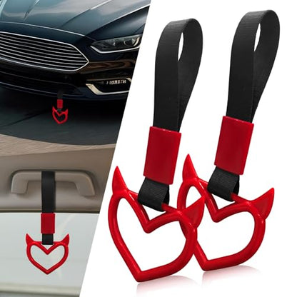 2 Pcs Devil Heart Shaped Car Handle Strap (Red)