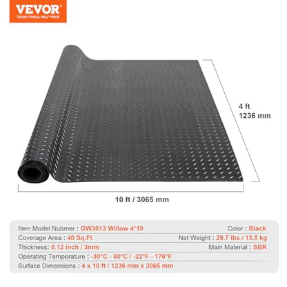Diamond Plate Rubber Flooring Roll (120.7"L x 48.7"W x 0.1"Th)
