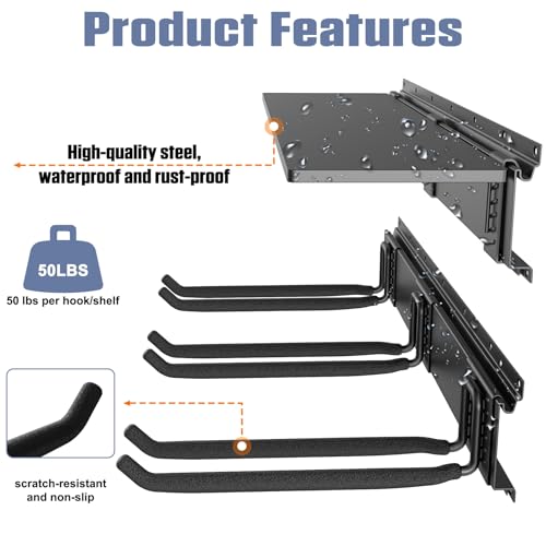 Wall Mounted Garden Tool Rack (24 inch railx4 / Black)