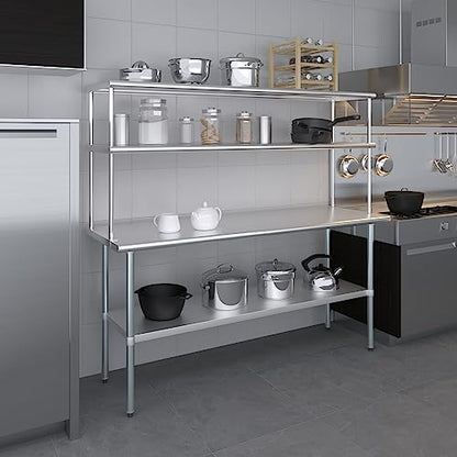 Stainless Steel Work Table Double Tier Overshelf (24" x 72" Work Table + 18" Overshelf)