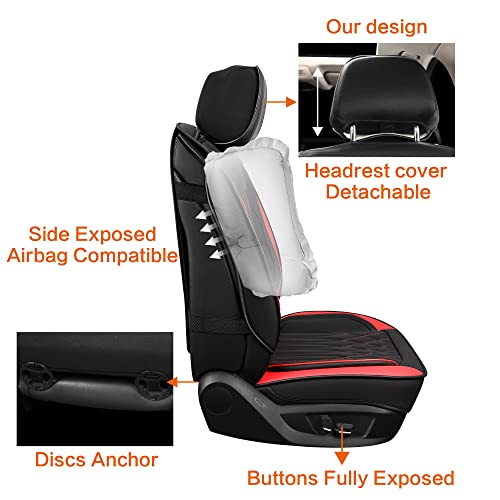 Leather Car Seat Covers Full Pair (BLACK/RED LINE / FULL SET)