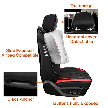 Leather Car Seat Covers Full Pair (BLACK/RED LINE / FULL SET)