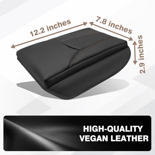 Armrest Cover for Subaru Forester 2025 Accessories (21) 25+ |Forester| Black/Brown Stitching, +Thick)