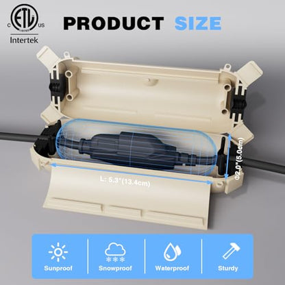 3 Pack] Flemoon Outdoor Extension Cord Safety Cover with Waterproof Seal (Almond / Small Box: 5.3" L x 2" W x 2" H)