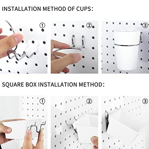 6 Sets Pegboard Bins Cups with Hooks Loops (White)