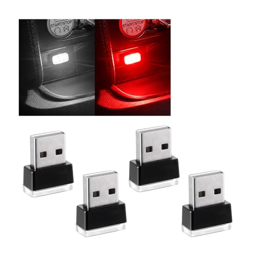 4 PCS USB LED Car Interior Atmosphere Lamp (White & Red)