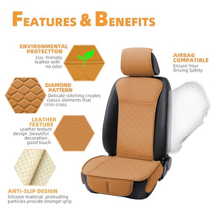 Car Seat Cover Full Set Leather Waterproof Front Rear Cognac (Cognac)