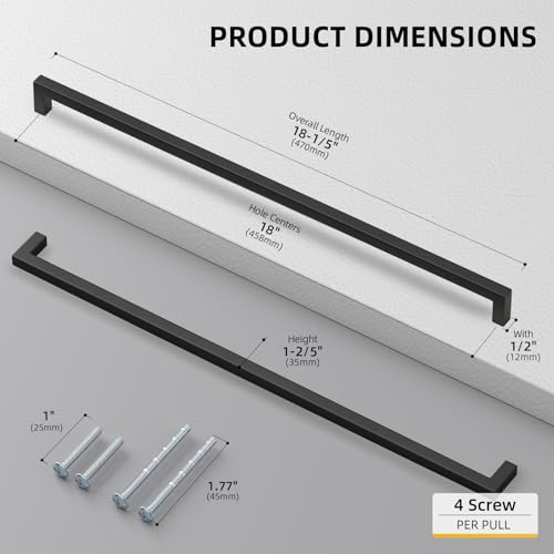 35 Pack 18 Inch Black Cabinet Handles Kitchen Drawer Pulls (Matte Black / 18 inch hole centers)