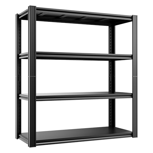 4 Tier 40" W x 20" D x 60" H Garage Shelving Garage Storage Shelves 2200LBS Metal Industrial Shelf Adjustable Heavy Duty Shelving Storage Rack Shelving Unit (Black-hidden Hole / 40"W x 20"D x 60"H)