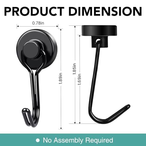 Magnetic Hooks 4 Pack 40Lbs Heavy Duty Neodymium Magnet Hook (Black / 0.78×1.89 in)