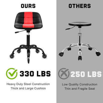 Rolling Shop Stool with Wheels (Red)