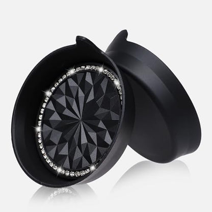 2 Pack Car Cup Holder Coaster Bling Crystal Rhinestone Car Interior (Black Flower / 2 Pack)